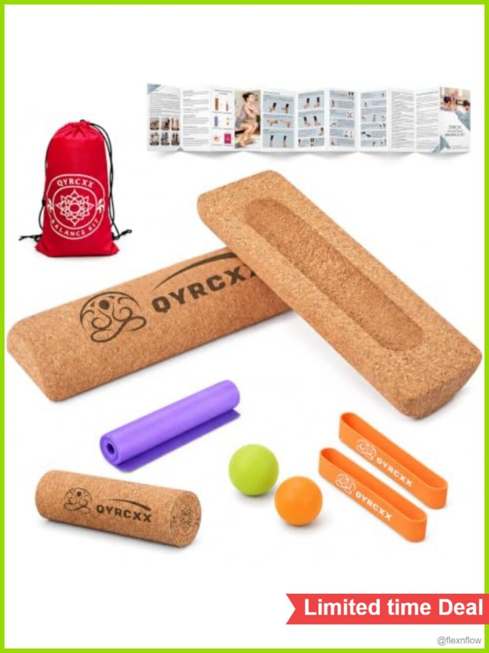 Cork Balance Board Foot Strengthener Kit 4-in-1 with Roller Ball Bands